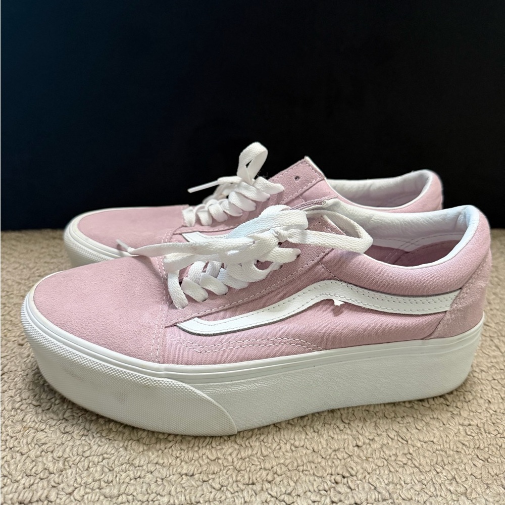 Vans Women's Light Pink and White Platform Sneakers